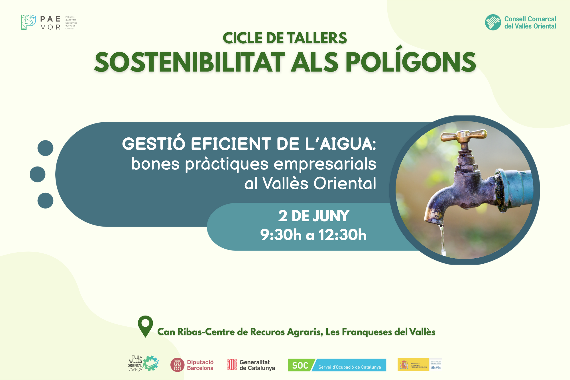 Inscripci Taller Gesti de l'aigua (2 de juny) - Cicle de tallers per empreses PAE